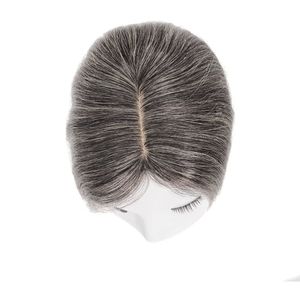 E-litchi Human Hair Topper Mixed Gray Color Silk Base